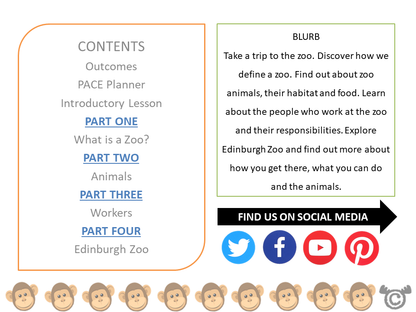 Contents page from Visiting the Zoo Social Studies pack at Early Level