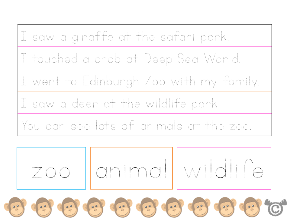 Handwriting activity from Visiting the Zoo Social Studies pack, Early Level