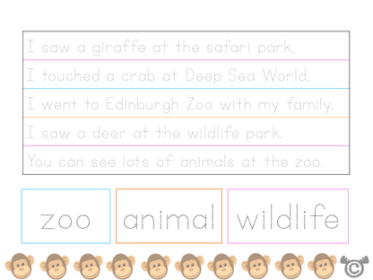 Handwriting activity from Visiting the Zoo Social Studies pack, Early Level