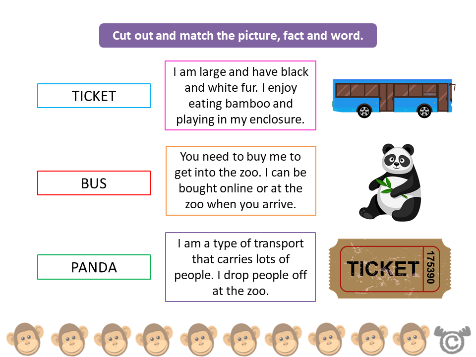 Matching activity from Visiting the Zoo Social Studies pack, Early Level