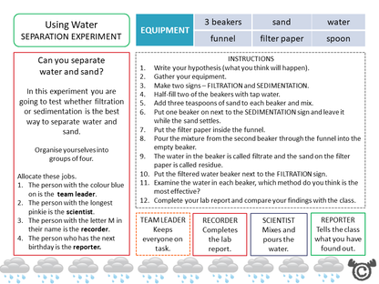 Experiment page from Water Science pack, Second Level