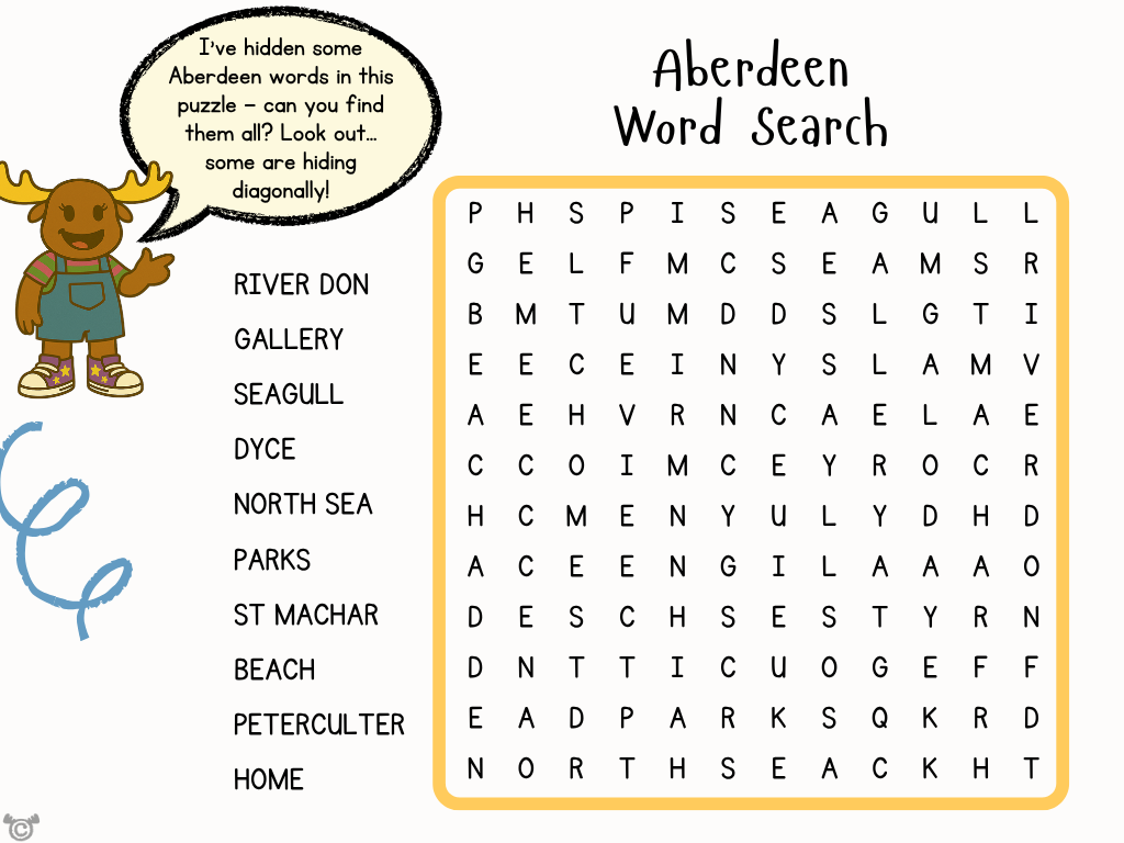 Wordsearch from My Area – Aberdeen Social Studies pack, First Level