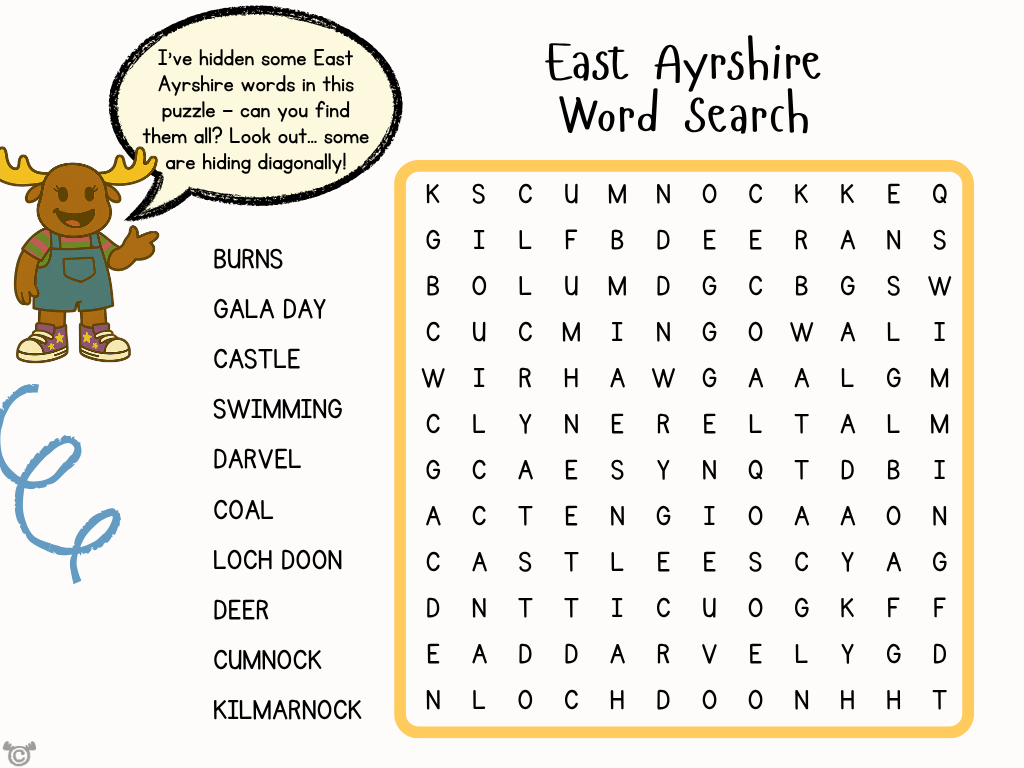 Wordsearch from My Area – East Ayrshire Social Studies pack, First Level
