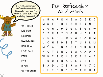 Wordsearch from My Area – East Renfrewshire Social Studies pack, First Level