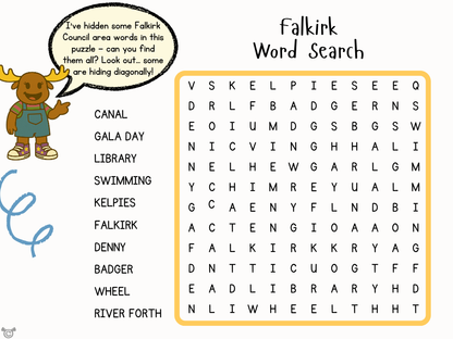 Wordsearch from My Area – Falkirk Social Studies pack, First Level