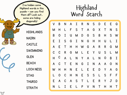 Wordsearch from My Area – Highland Social Studies pack, First Level