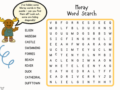 Wordsearch from My Area – Moray Social Studies pack, First Level