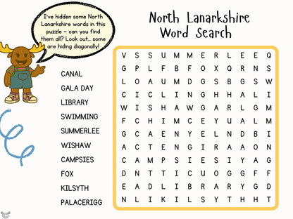 Wordsearch from My Area – North Lanarkshire Social Studies pack, First Level