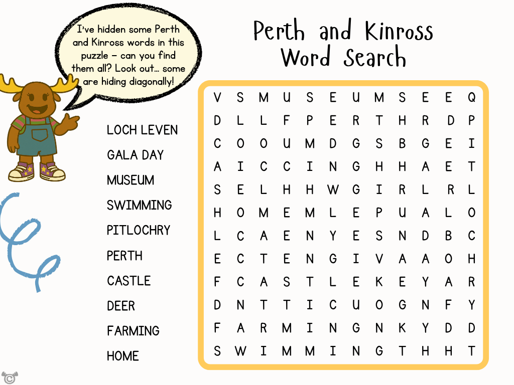 Wordsearch from My Area – Perth and Kinross Social Studies pack, First Level