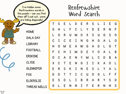Wordsearch from My Area – Renfrewshire Social Studies pack, First Level