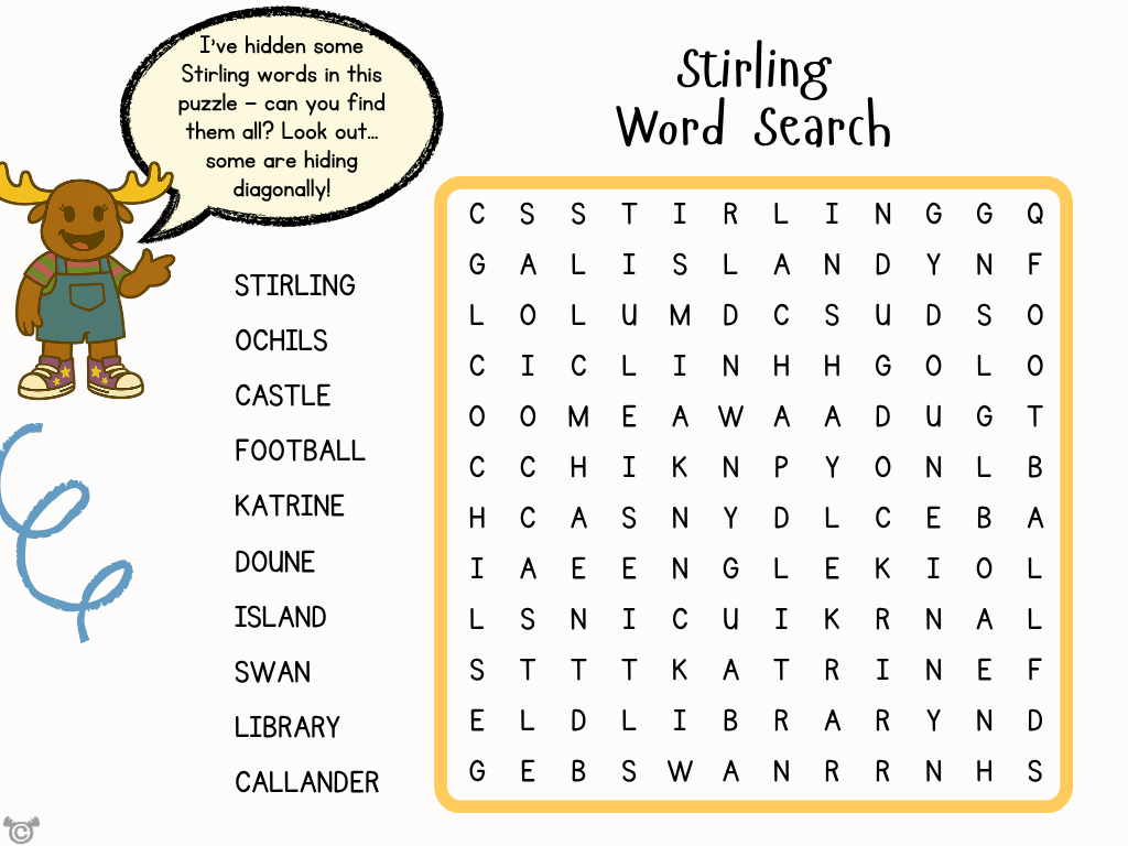 Wordsearch from My Area – Stirling Social Studies pack, First Level