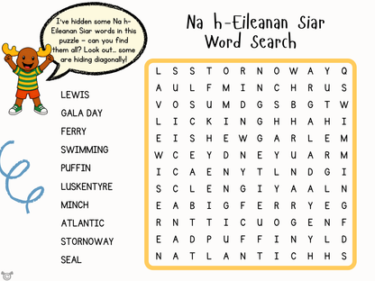 Word search from My Area – Na h-Eileanan Siar Social Studies pack, First Level