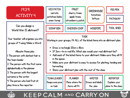 Design activity from World War Two Social Studies pack, Second Level
