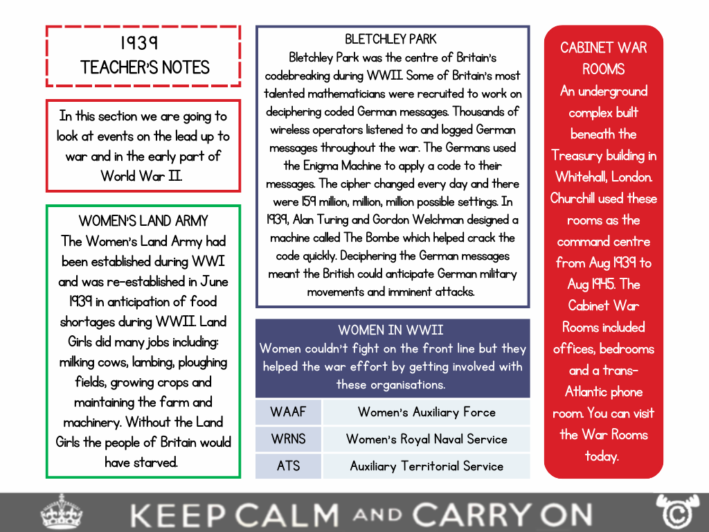 Teacher’s notes from World War Two pack, Second Level